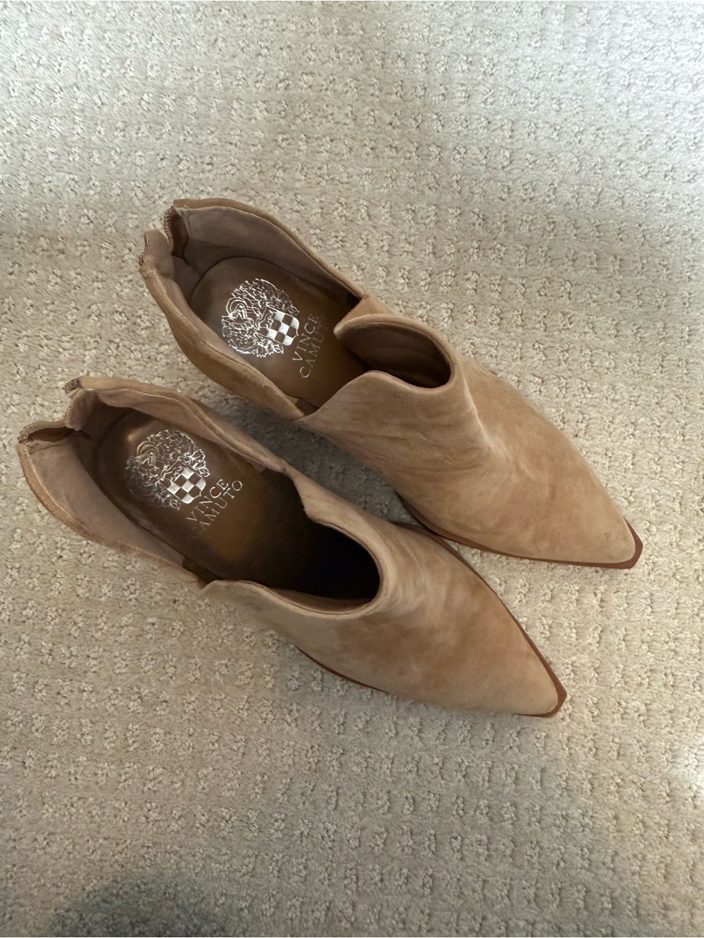 Vince Camuto Suede Pointed-Toe Ankle Booties in Tan